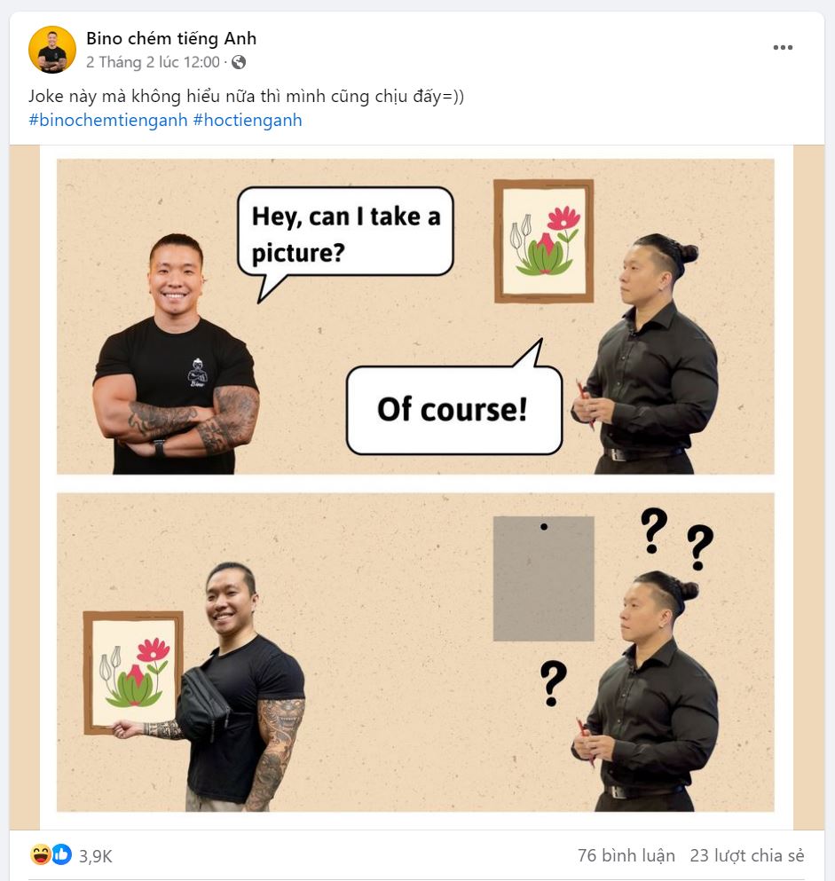 Bino chém tiếng anh đã kết hợp giữa meme và đào tạo