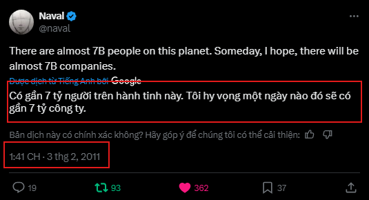 Có gần 7 tỷ người trên hành tinh này. Tôi hi vọng một ngày nào đó sẽ có gần 7 tỷ công ty.