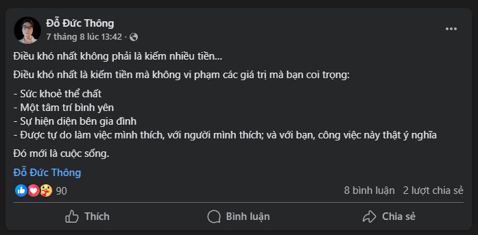 Điều khó nhất không phải là kiếm nhiều tineef, mà làm kiếm tiền mà không vi phạm các giá trị của bản thân